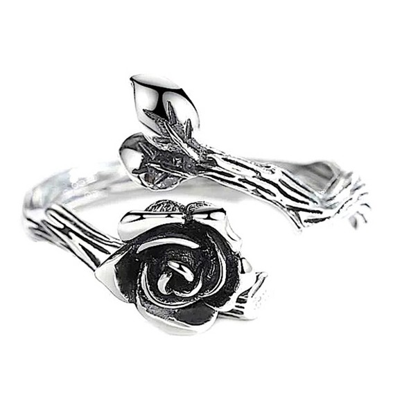 Rose Flower Design Sterling Silver Ring - Picture 4 of 5